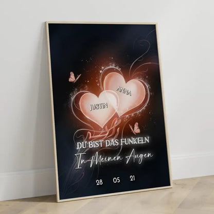 Pärchen Poster Glow Hearts Mit Namen & Datum Personalisiert