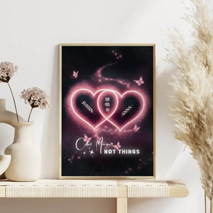 Personalisiertes Paar Poster Rosa Herzen mit Namen Love