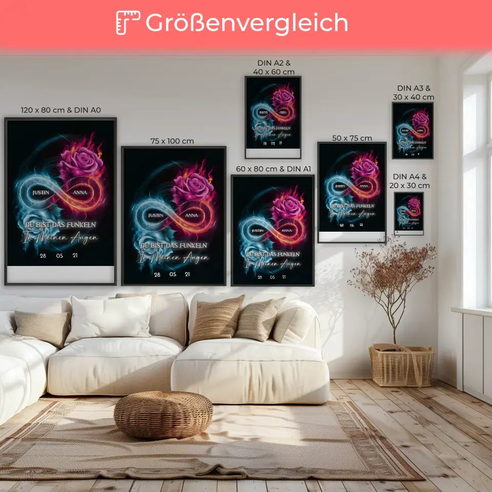 Personalisiertes Liebes Poster Unendlichkeit in Rosa & Blau mit Namen