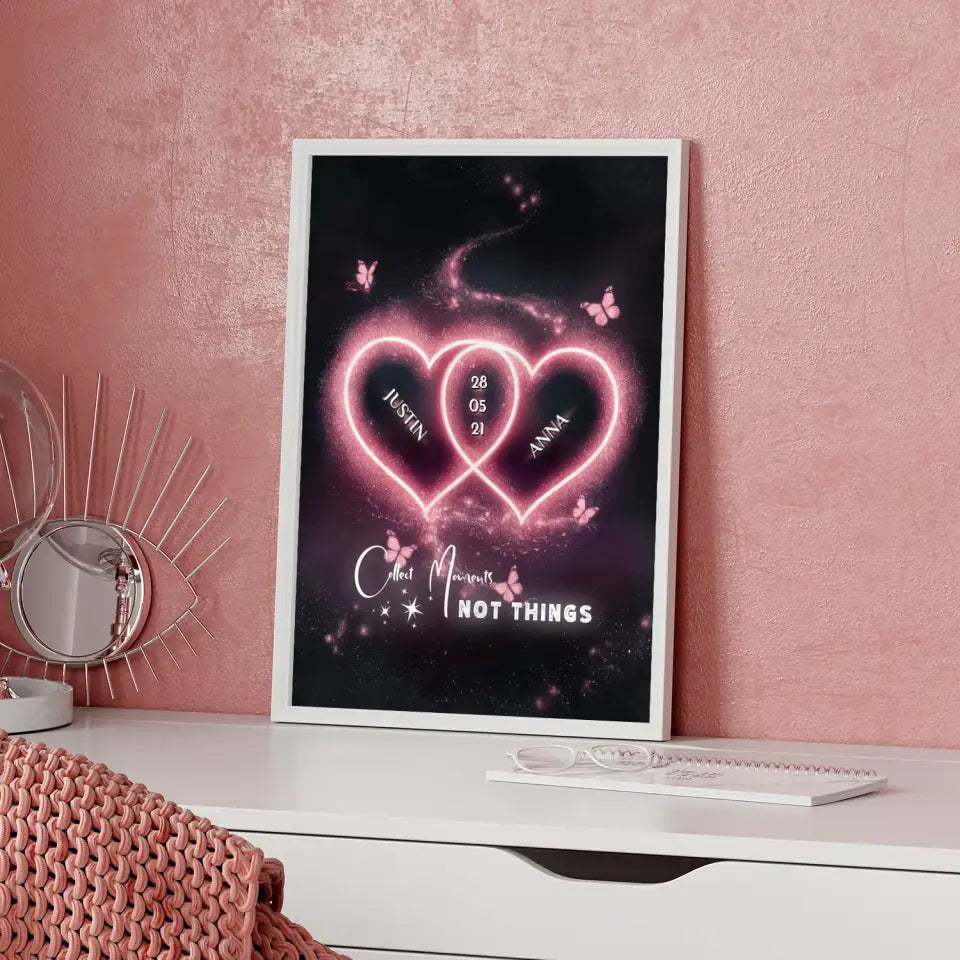 Personalisiertes Paar Poster Rosa Herzen mit Namen Love