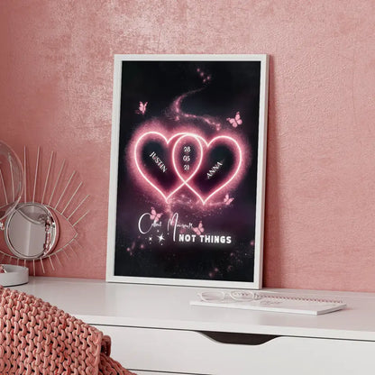 Personalisiertes Paar Poster Rosa Herzen mit Namen Love