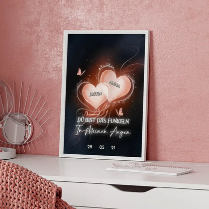 Pärchen Poster Glow Hearts Mit Namen & Datum Personalisiert