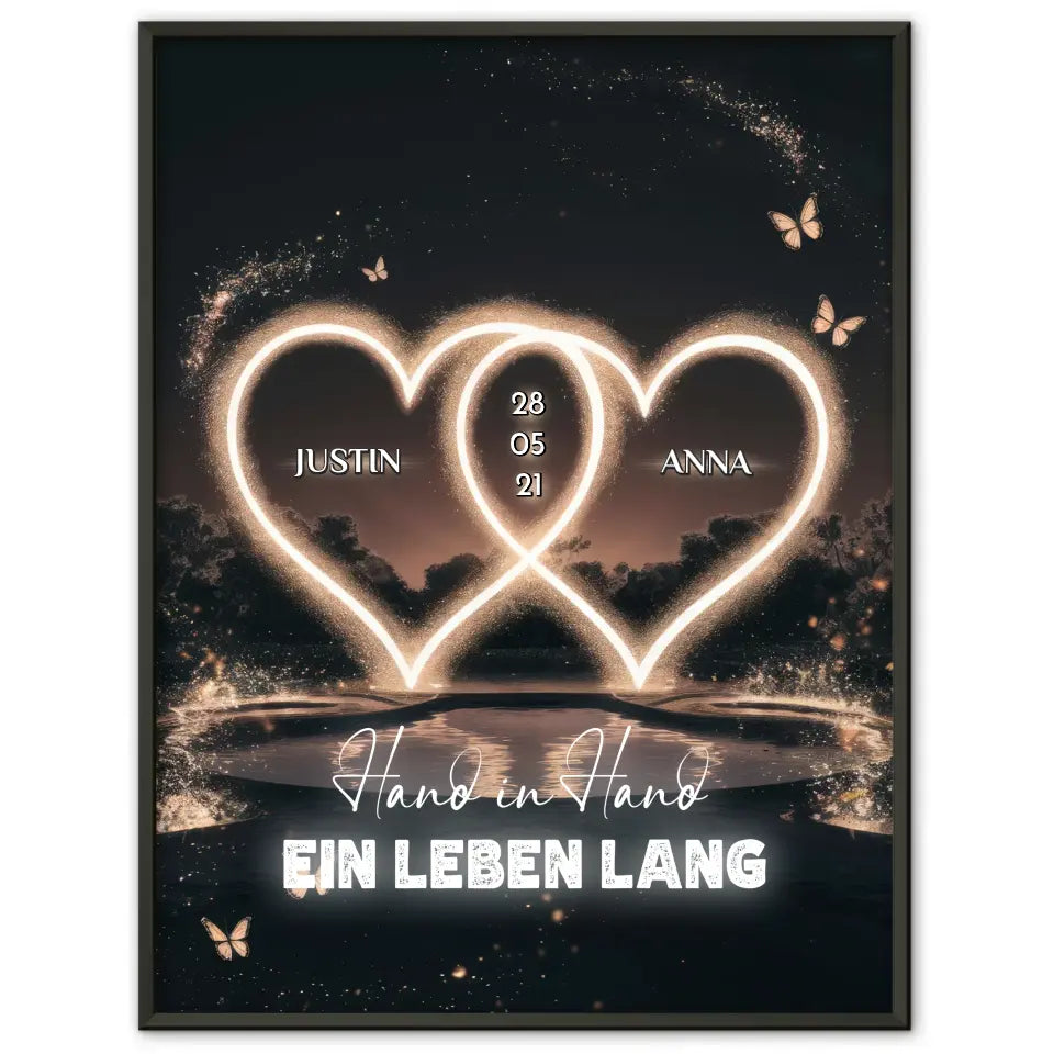 Poster Liebe Personalisiert Herzenlicht mit Namen Paare