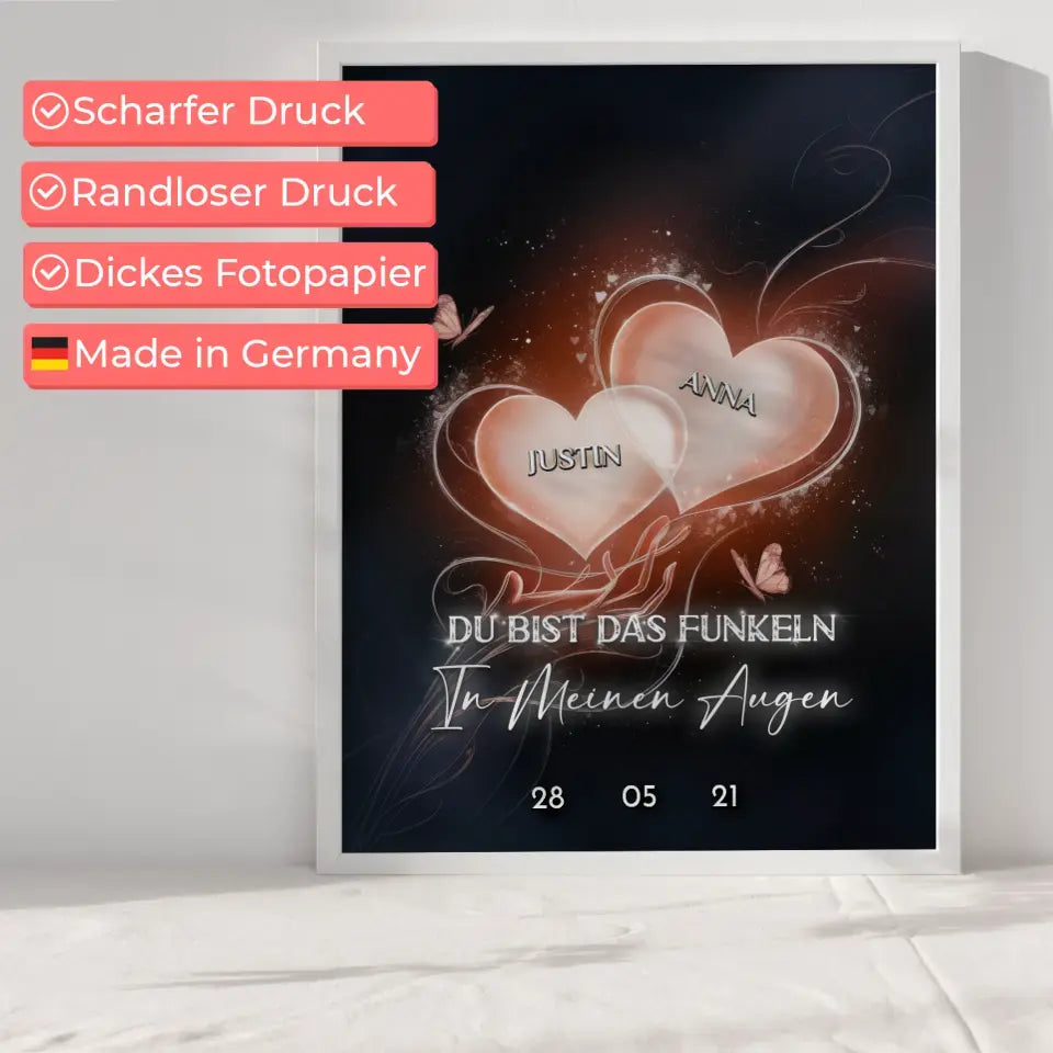 Pärchen Poster Glow Hearts Mit Namen & Datum Personalisiert