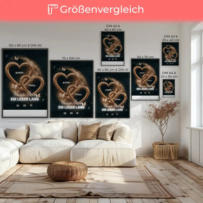 Personalisiertes Liebes Geschenk Goldige Herzen Poster