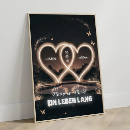 Poster Liebe Personalisiert Herzenlicht mit Namen Paare