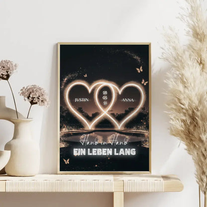 Poster Liebe Personalisiert Herzenlicht mit Namen Paare