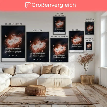 Pärchen Poster Glow Hearts Mit Namen & Datum Personalisiert