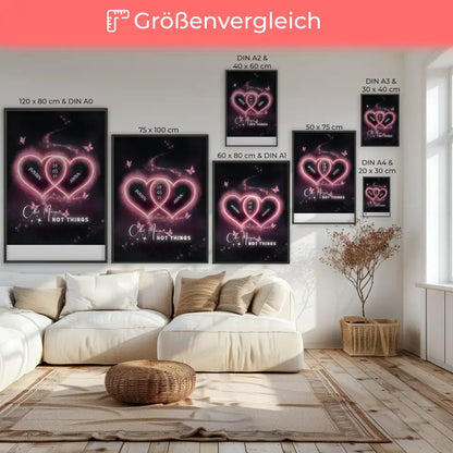 Personalisiertes Paar Poster Rosa Herzen mit Namen Love