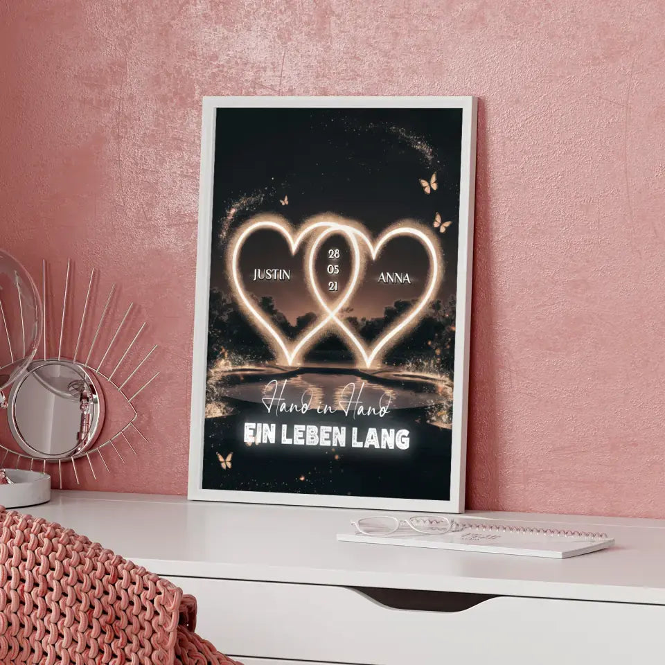 Poster Liebe Personalisiert Herzenlicht mit Namen Paare