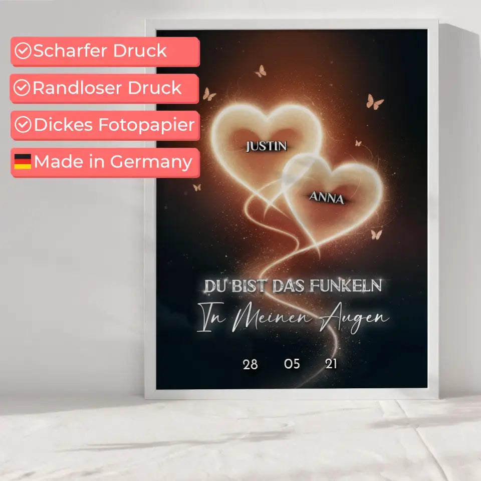 Liebes Poster Leuchtherz Mit Namen & Datum Personalisiert