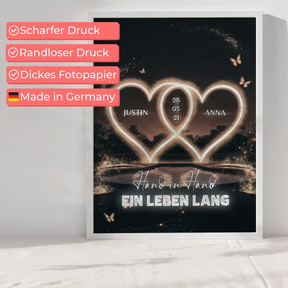 Poster Liebe Personalisiert Herzenlicht mit Namen Paare