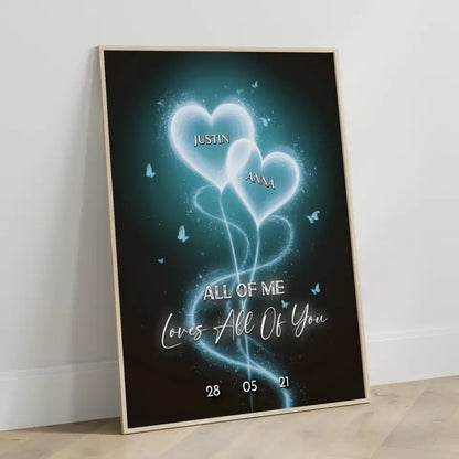 Poster für Freundin Blaue Licht Herzen Liebesposter personalisiert