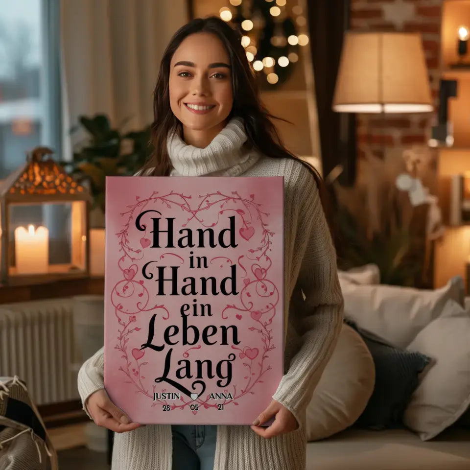 Leinwand Liebe Hand In Hand für dein Schatz Personalisiert