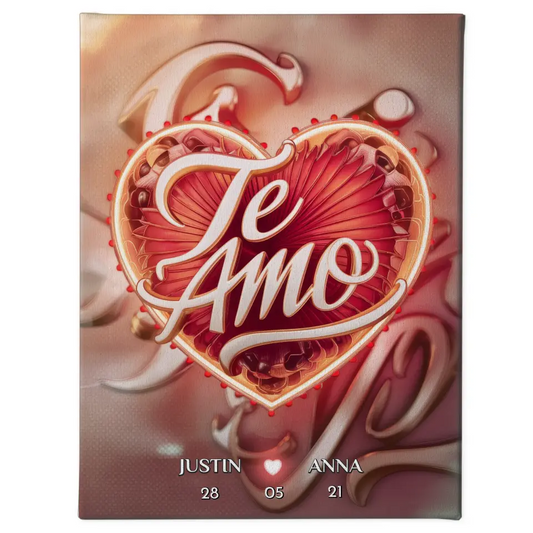 Leinwand personalisiert Te Amo mit Namen & Datum Leinwand Liebe Geschenk 1