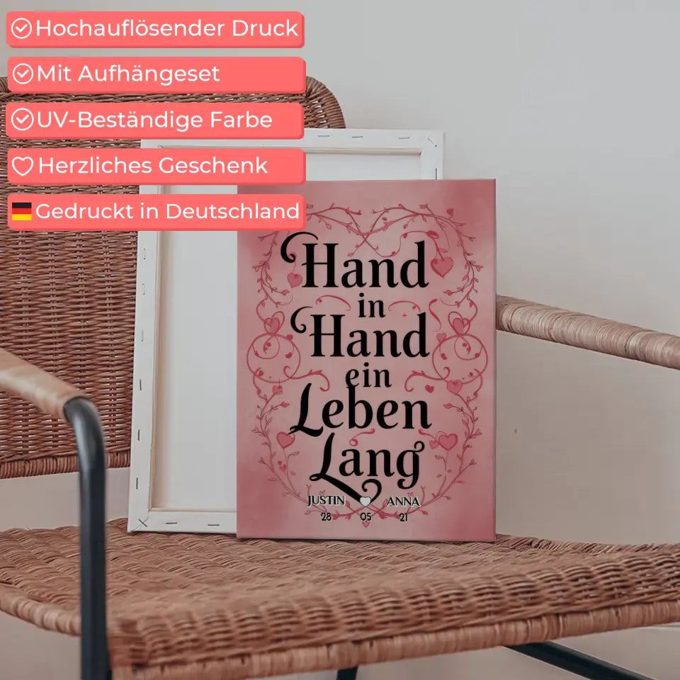 Leinwand Liebe Hand In Hand für dein Schatz Personalisiert