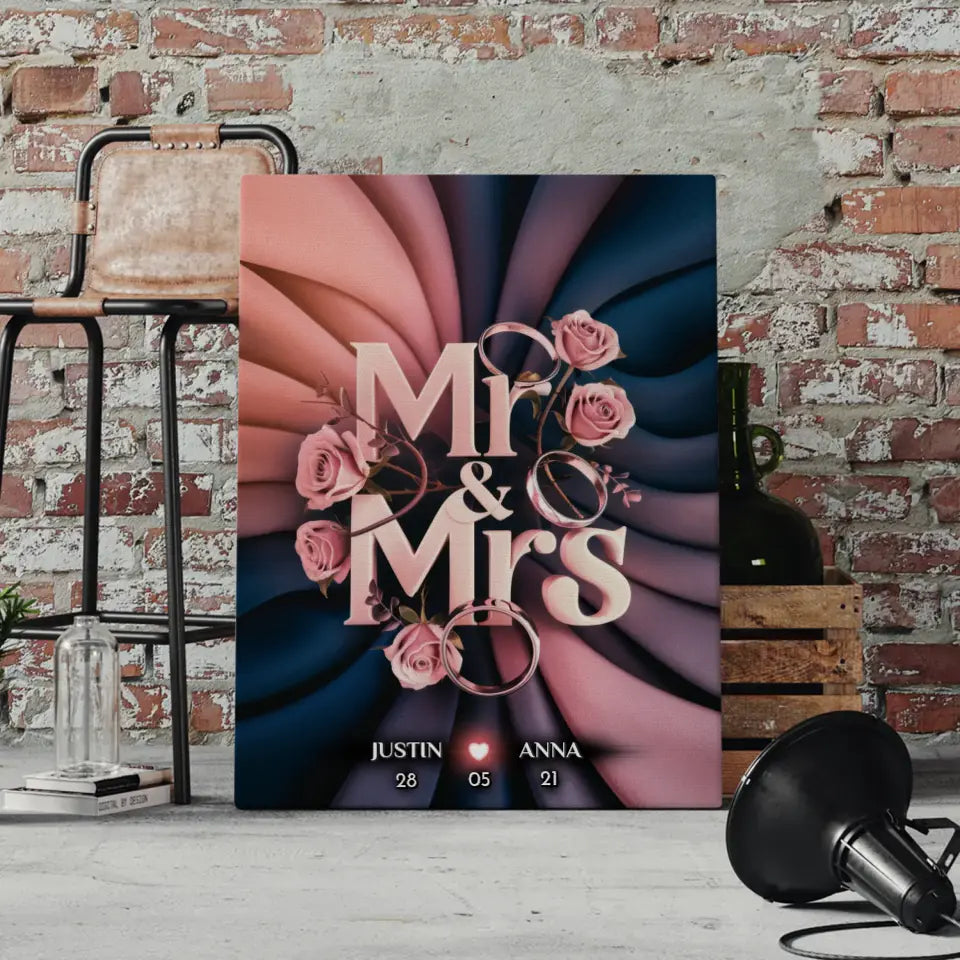 Personalisierte Leinwand Paar Mr & Mrs Hochzeit & Verlobung Liebe