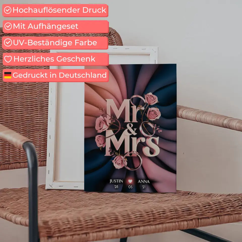 Personalisierte Leinwand Paar Mr & Mrs Hochzeit & Verlobung Liebe