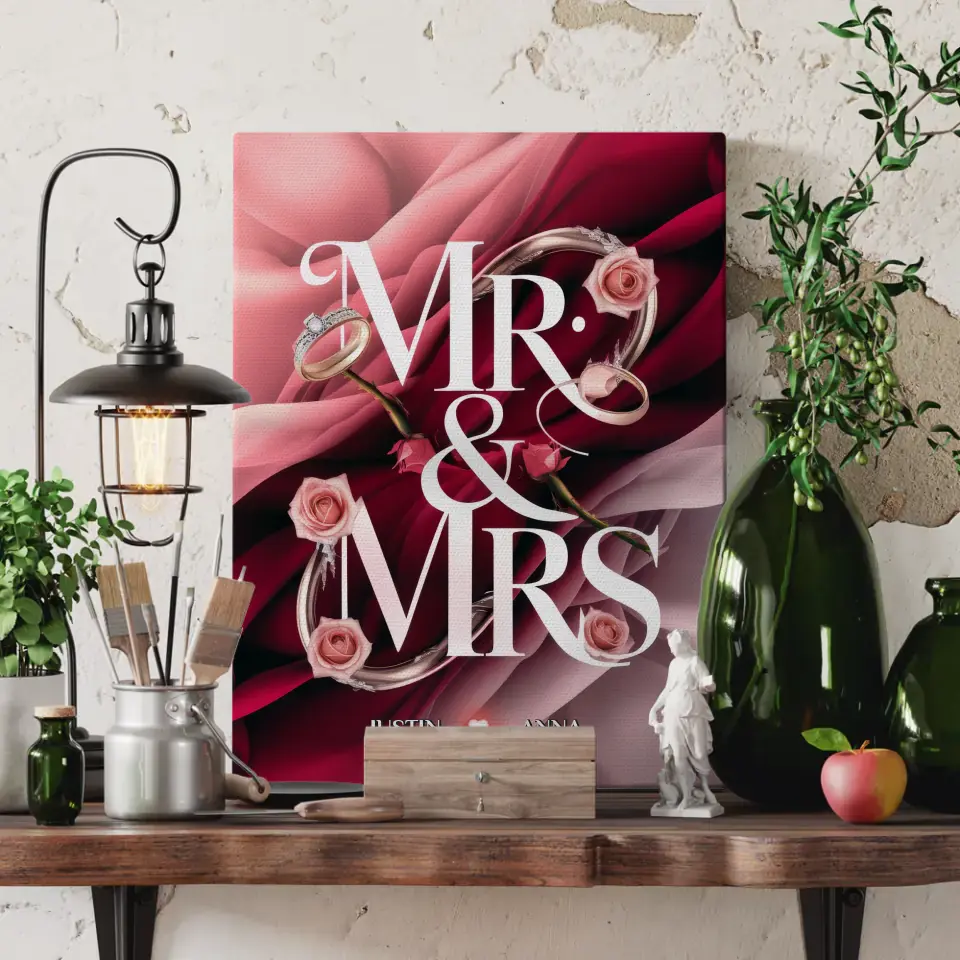 Personalisierte Leinwand für Paare Mr & Mrs Liebesbild für Sie