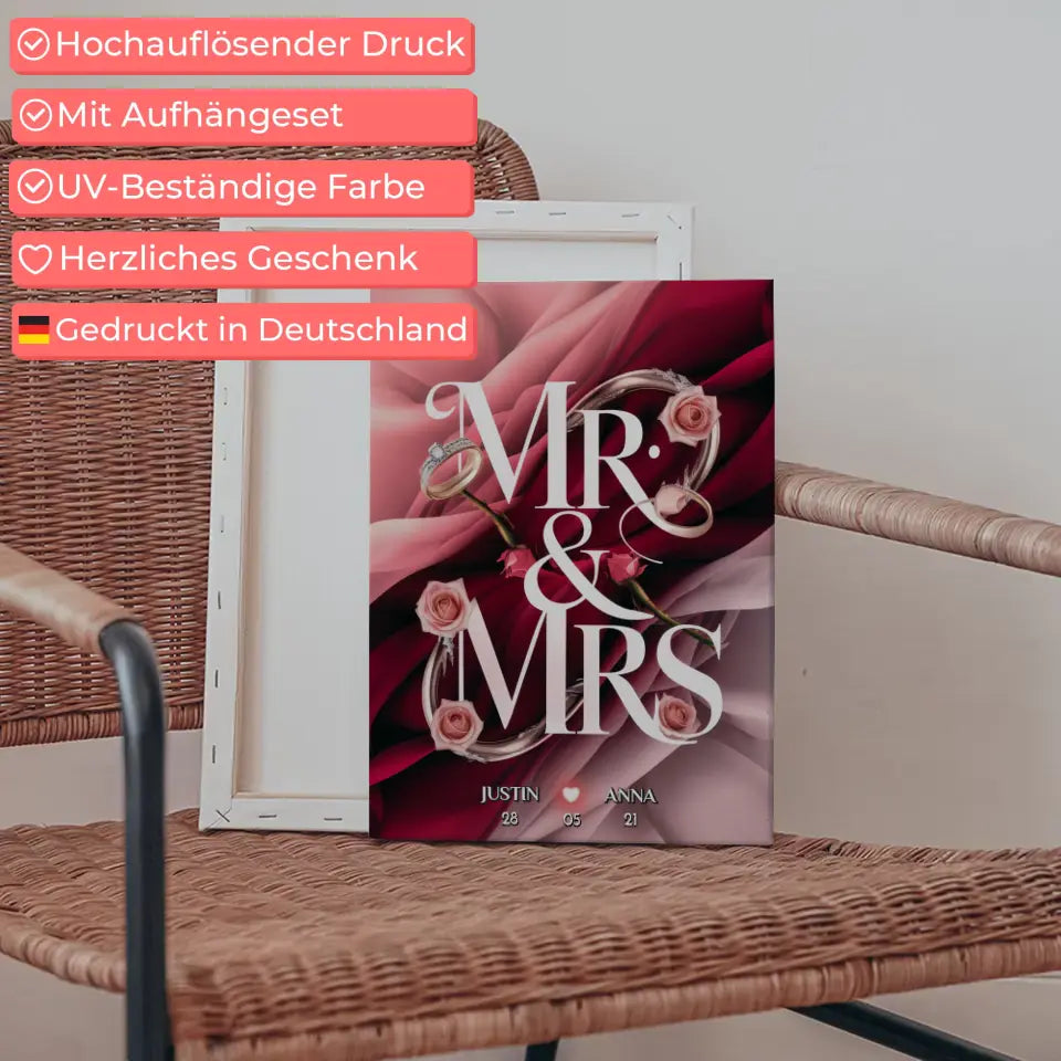 Personalisierte Leinwand für Paare Mr & Mrs Liebesbild für Sie