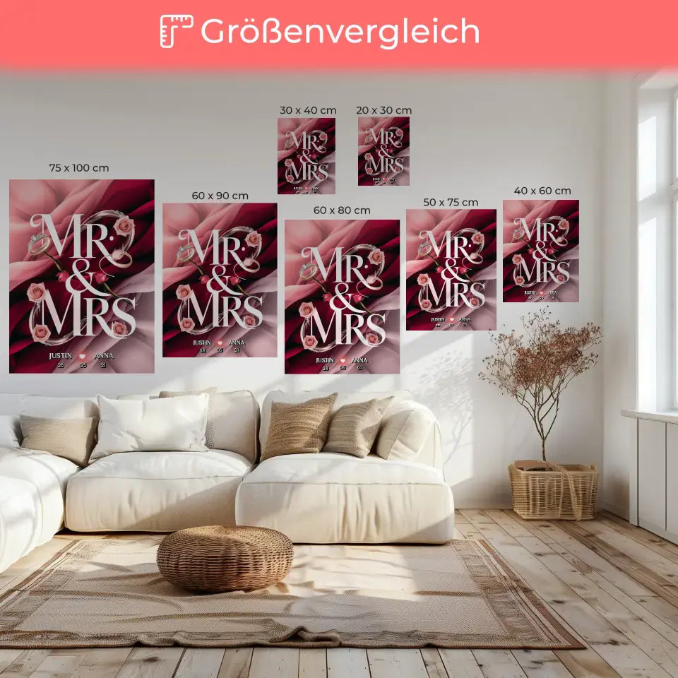 Personalisierte Leinwand für Paare Mr & Mrs Liebesbild für Sie