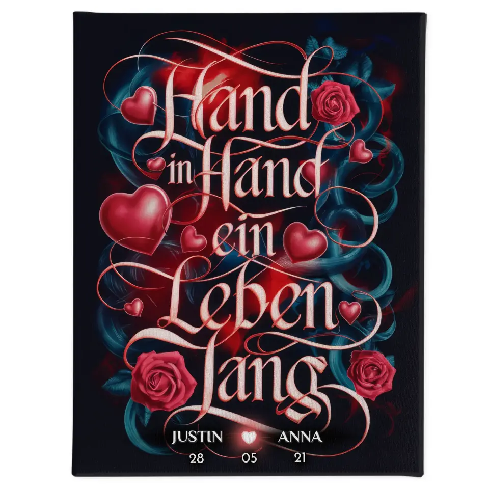 Personalisierte Leinwand Liebe Hand In Hand Ein Leben Lang