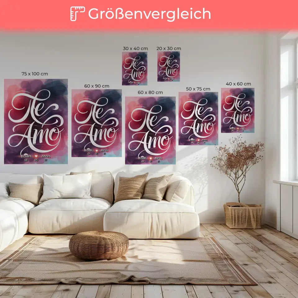 Leinwand personalisiert Te Amo Liebesbild Geschenk für Sie