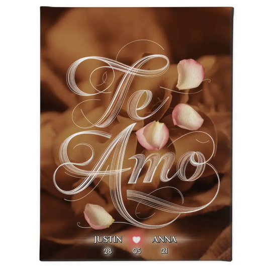 Personalisierte Leinwand Liebe Te Amo mit Namen & Datum 1