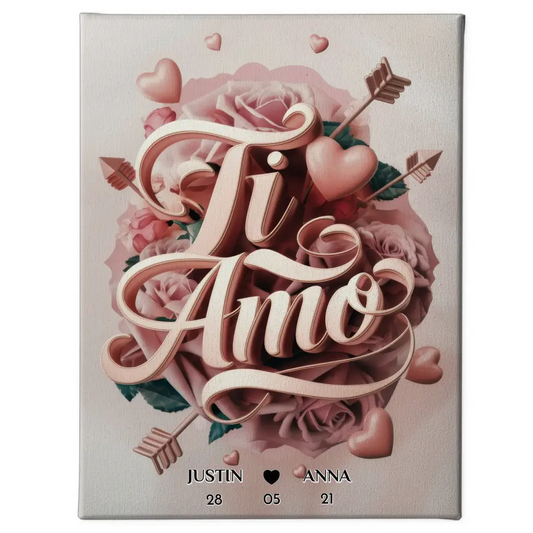 Personalisierte Leinwand Ti Amo mit Namen & Datum 1