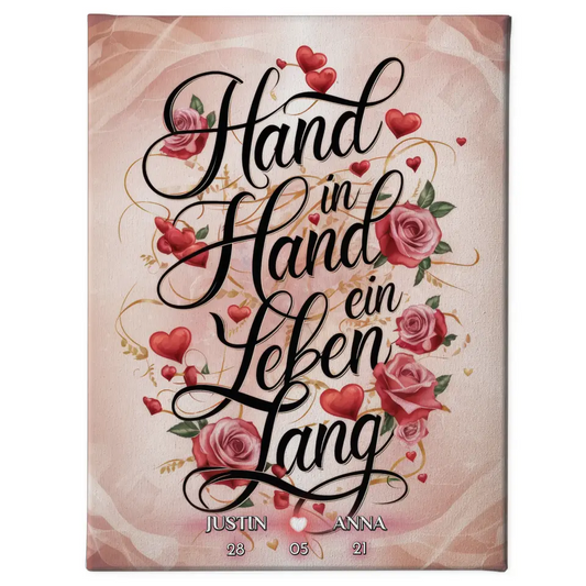Leinwand personalisiert Hand In Hand Ein Leben Lang Liebesbild 1