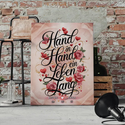 Leinwand personalisiert Hand In Hand Ein Leben Lang Liebesbild