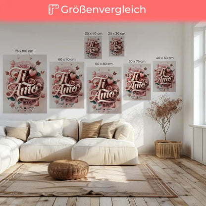 Personalisierte Leinwand Ti Amo mit Namen & Datum