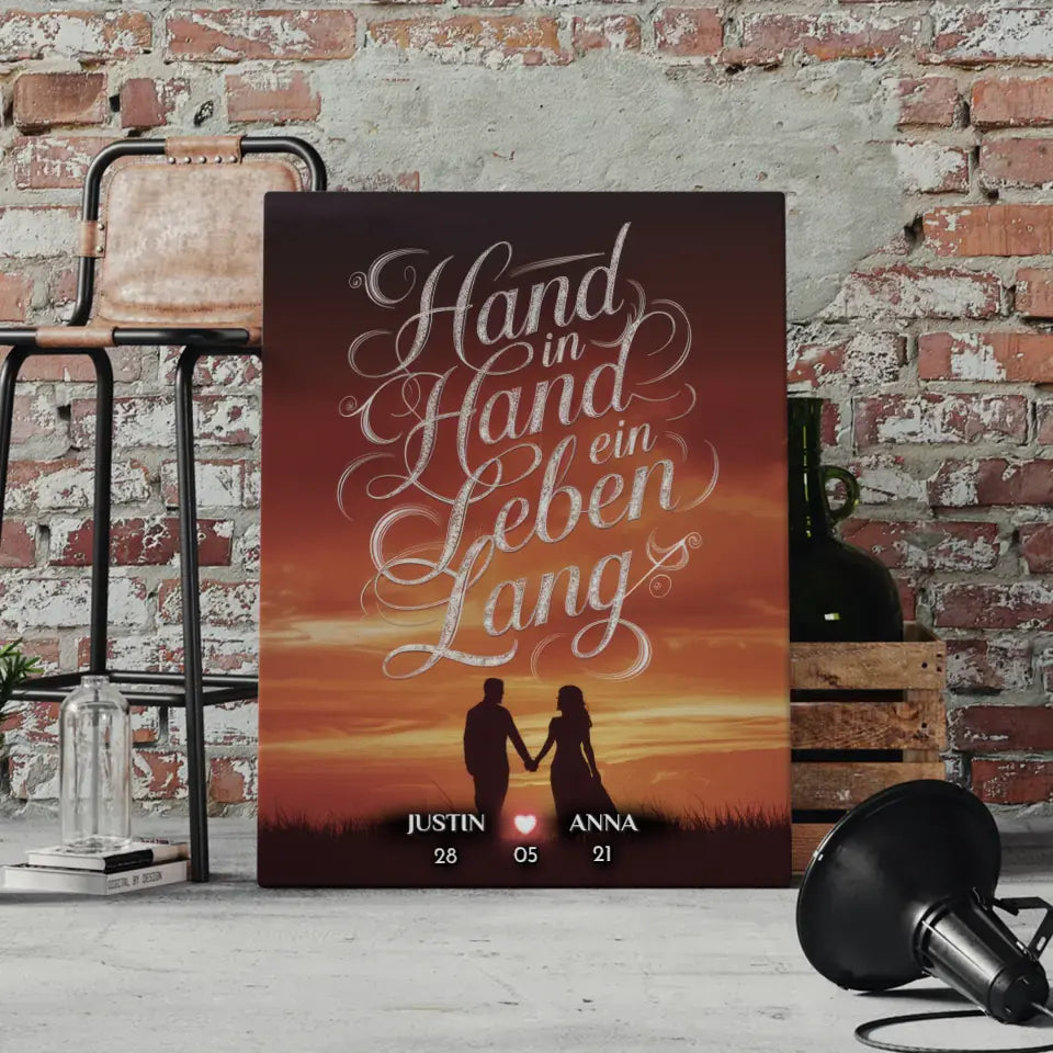 Personalisierte Paar Leinwand Hand In Hand Ein Leben Lang Love