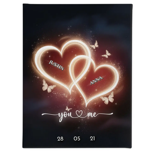 Personalisierte Leinwand für Paare Licht Herzen mit Namen 1