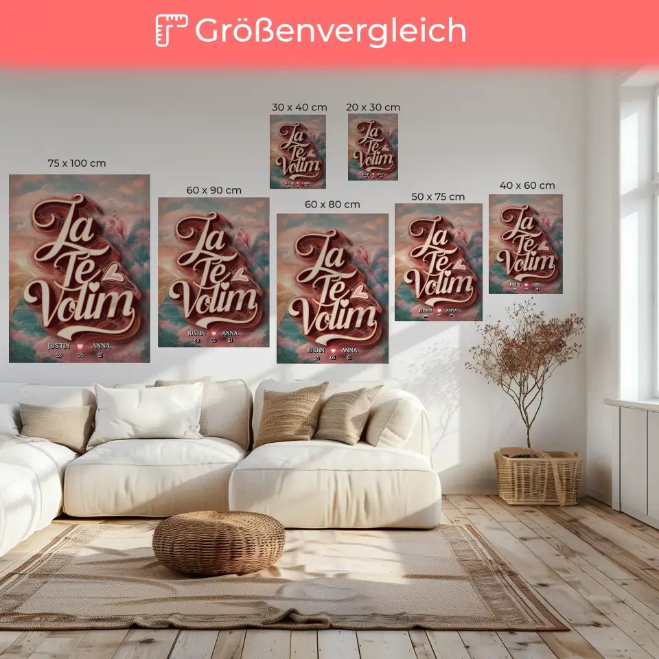 Pärchen Leinwand Ja Te Volim mit Namen & Datum Personalisiert