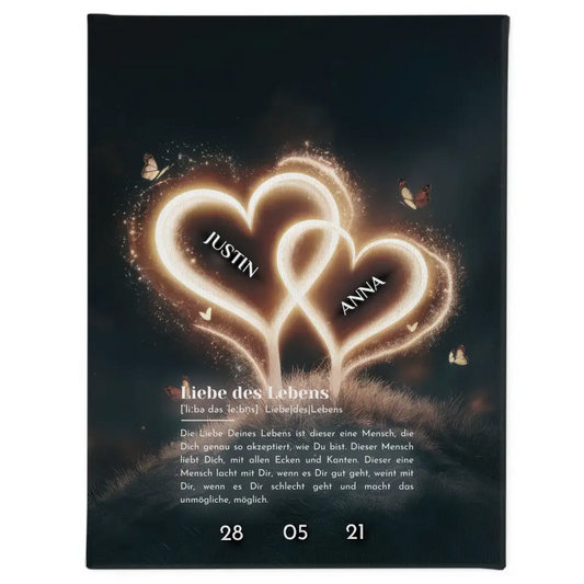 Leinwand für Paare personalisiert mit Namen Glow Herzchen 1