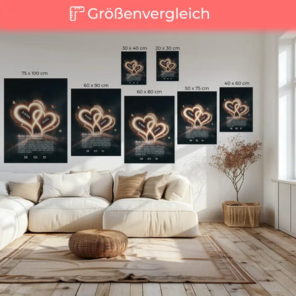 Leinwand für Paare personalisiert mit Namen Glow Herzchen