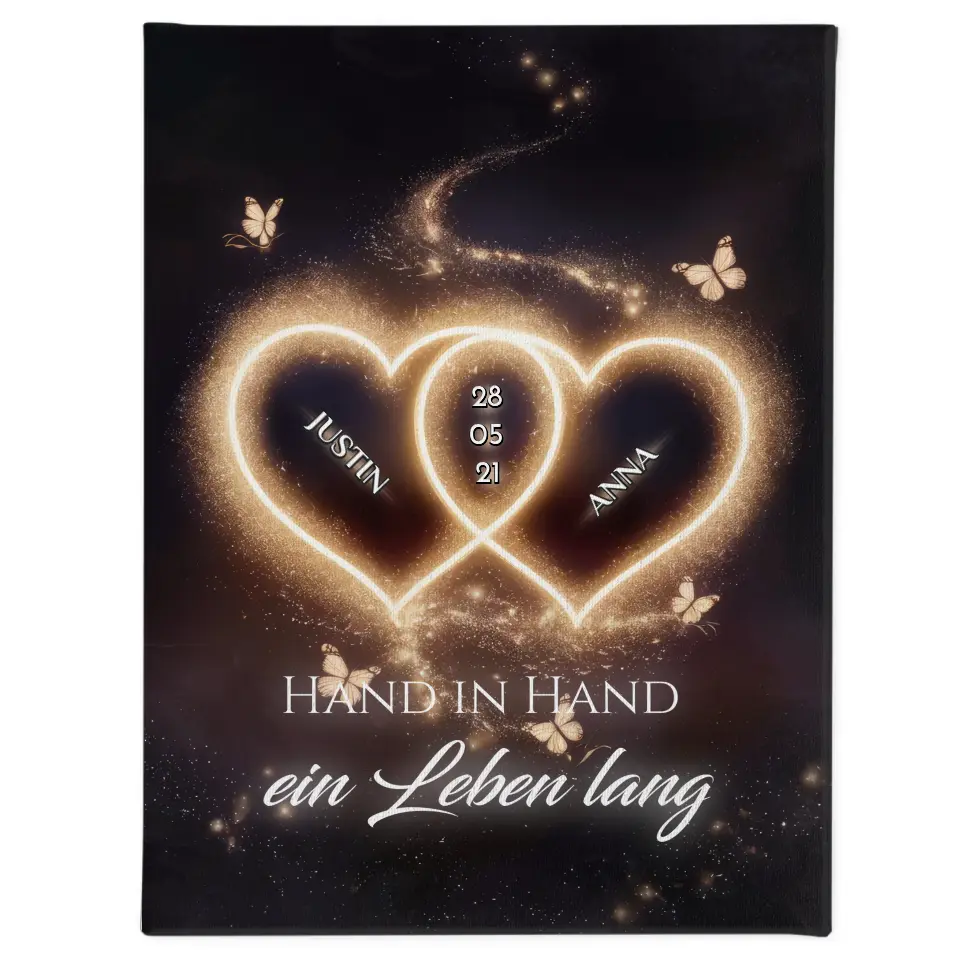 Leinwand personalisiert Licht Herzen mit Namen Liebesbild