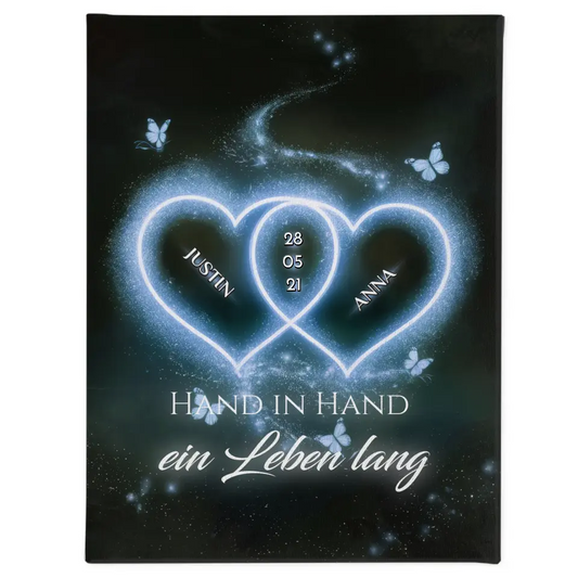 Personalisierte Leinwand Paar Blaue Herzen Mit Namen & Datum Liebe 1