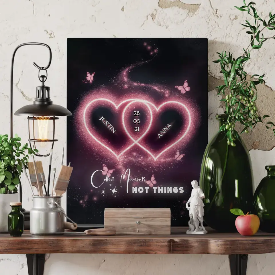 Personalisierte Paar Leinwand Rosa Herzen mit Namen Love