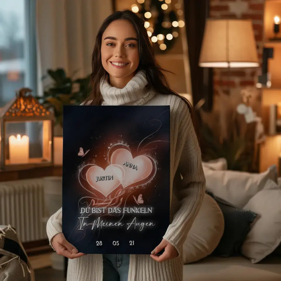 Pärchen Leinwand Glow Hearts Mit Namen & Datum Personalisiert