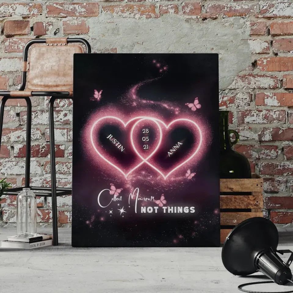 Personalisierte Paar Leinwand Rosa Herzen mit Namen Love