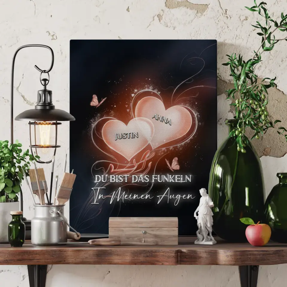 Pärchen Leinwand Glow Hearts Mit Namen & Datum Personalisiert