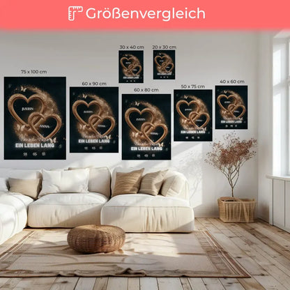 Personalisiertes Liebes Geschenk Goldige Herzen Leinwand