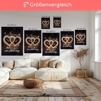 Leinwand personalisiert Licht Herzen mit Namen Liebesbild