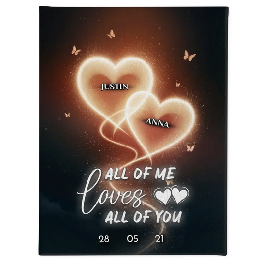 Personalisierte Leinwand für Paare Mit Namen & Datum Leuchtherz 1