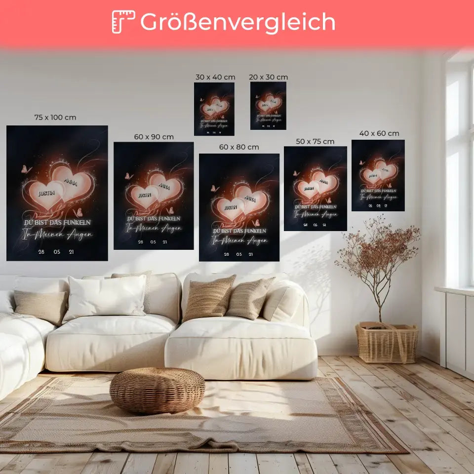 Pärchen Leinwand Glow Hearts Mit Namen & Datum Personalisiert