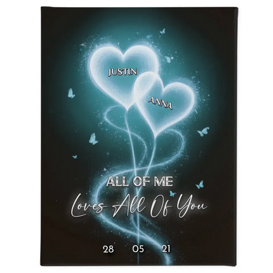 Leinwand für Freundin Blaue Licht Herzen Leinwand Liebe personalisiert 1