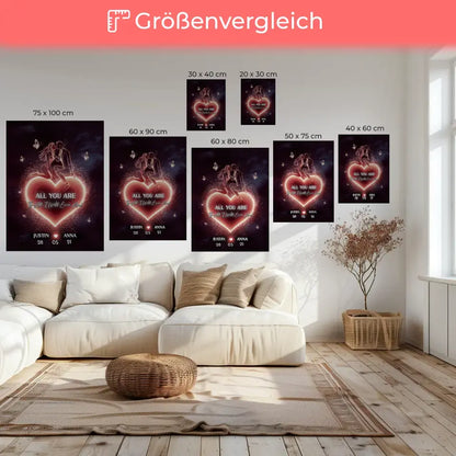 Personalisierte Leinwand Liebe mit Namen Ein Herz All You Are