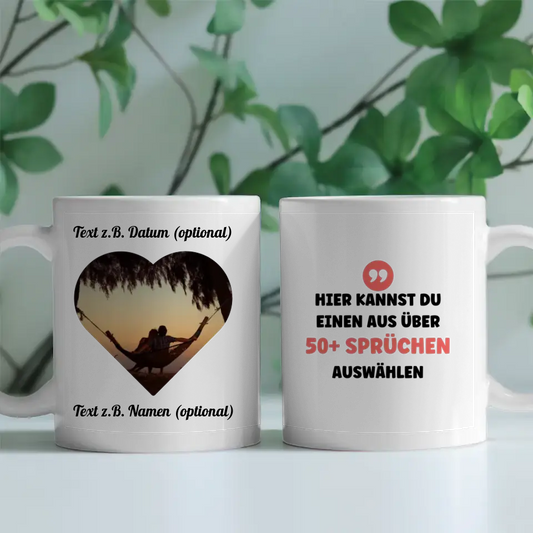 Personalisierte Tasse für Paare Mit 1 Foto in Herzform & Wunschtext